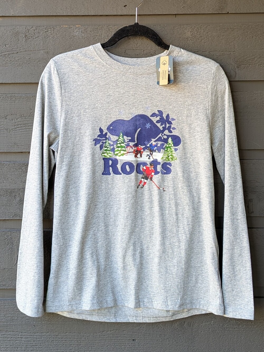 NWT Roots Winter Cooper T-Shirt Long Sleeve Size XXL Holiday 100% Organic Cotton